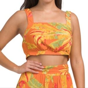 Haute Hippie Tropical Breezy Adjustable Button Strap Back Tie Crop Top Size S